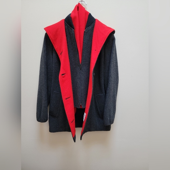 Vintage Sherwood Charcoal Gray/ Red Wool Vest Coat - Picture 2 of 8